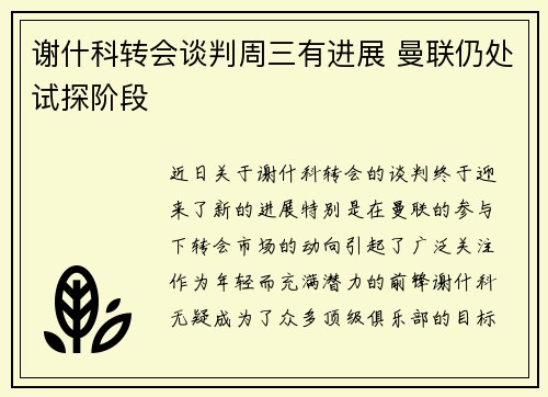 谢什科转会谈判周三有进展 曼联仍处试探阶段